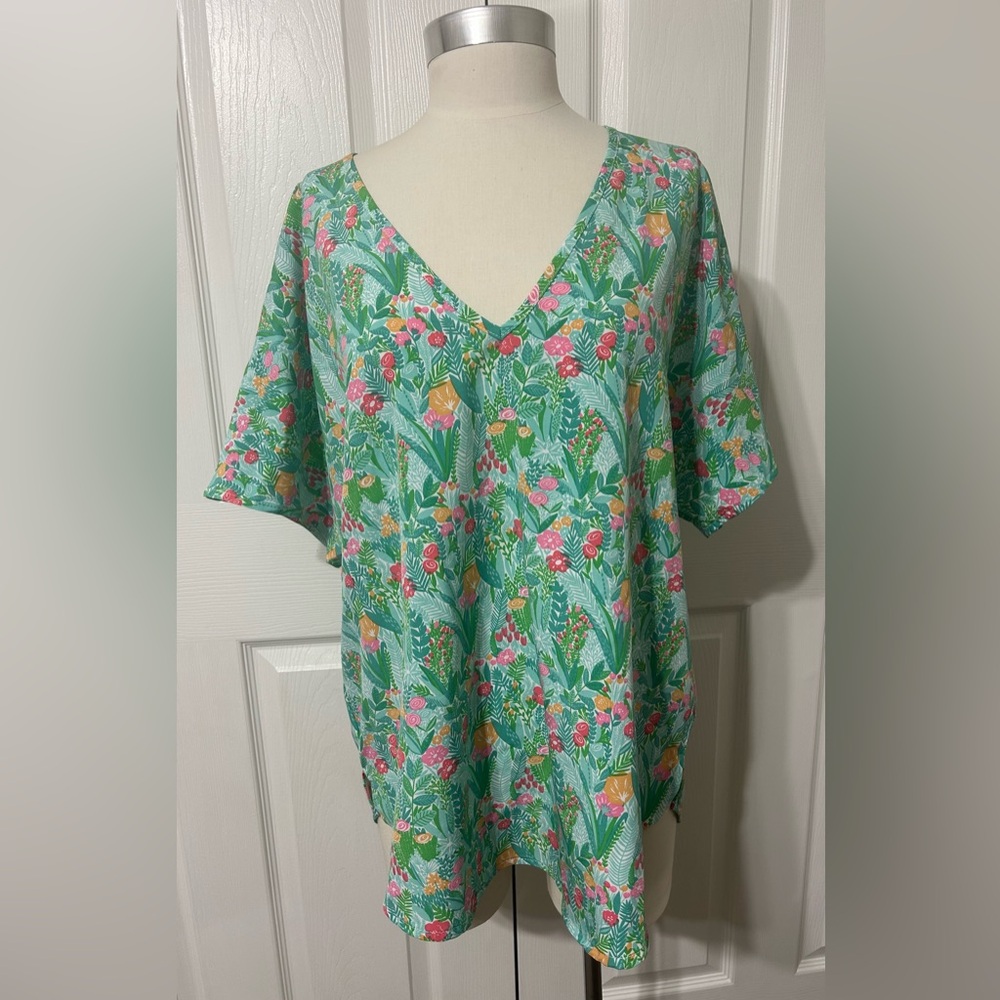 MICHELLE MCDOWELL Womens Floral V-Neck Blouse Top Size L